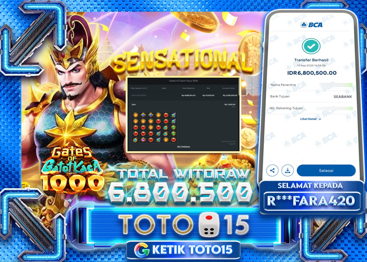 R***FARA420 JACKPOT GATES OF GATOT KACA 1000 Rp 6.800.500 - LUNAS